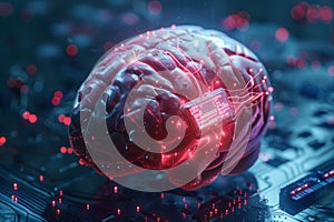 Brain With Installed Neurolink Chip on Circuit Board