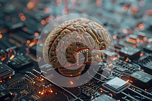 Brain With Installed Neurolink Chip on Circuit Board