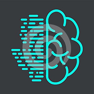 Brain of intelligence Vector Line Icon. Face Recognition, Android, Humanoid Robot, Thinking Machine. Editable Stroke, technology