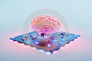 A brain interfaced with a computer chip. The future of neural tech and brain-computer connections