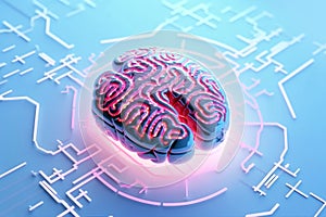 A brain interfaced with a computer microchip.The future of neural tech and artificial intelligence