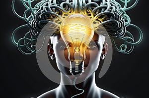 Brain Intertwined with a Light Bulb - Depicting the Fusion of Ideas and Innovation, Tendrils of Thought