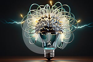 Brain Intertwined with a Light Bulb - Depicting the Fusion of Ideas and Innovation, Tendrils of Thought