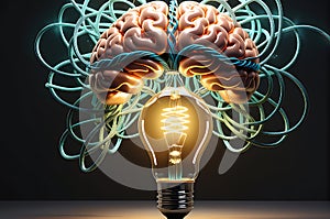 Brain Intertwined with a Light Bulb - Depicting the Fusion of Ideas and Innovation, Tendrils of Thought