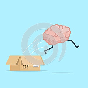 Brain jumping from box think out box concept