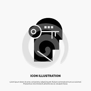 Brain, Key, Lock, Mind, Unlock solid Glyph Icon vector