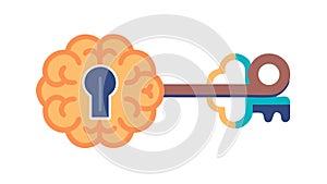 Brain with Keyhole and Key Unlocking Potential, vector design Generative AI