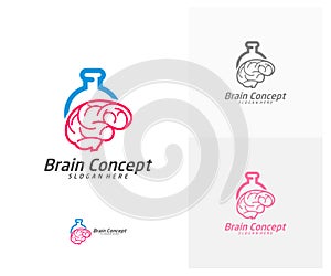 Brain Lab Logo design vector template. Think idea concept. Brainstorm power thinking brain icon Logo