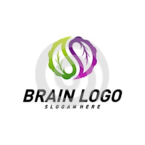 Brain with Leaf, Creative mind with Nature, learning and design icons. People symbols. Colorful Icon