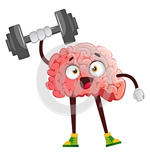 Brain lifting weights, illustration, vector photo