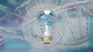 The Brain light bulb on dna background for education or creative inspiration concept 3d rendering