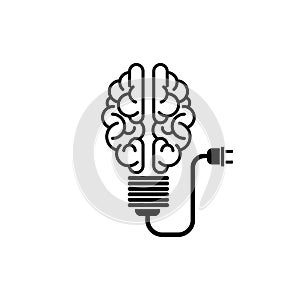 Brain light bulb icon on white background