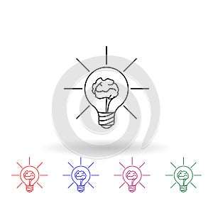 Brain in a light bulb multi color icon. Simple thin line, outline vector of idea icons for ui and ux, website or mobile