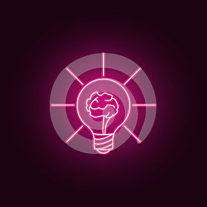 brain in a light bulb neon icon. Elements of Idea set. Simple icon for websites, web design, mobile app, info graphics