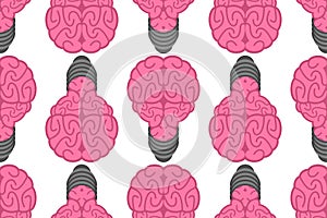 Brain is light bulb pattern seamless. Idea background. New ingenious Thought texture photo
