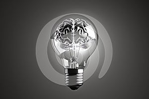 brain in lightbulb, AI generated