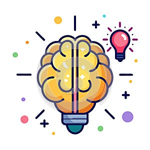 Brain and Lightbulb Idea Icon: Innovation, Intelligence, and Creative Thinking