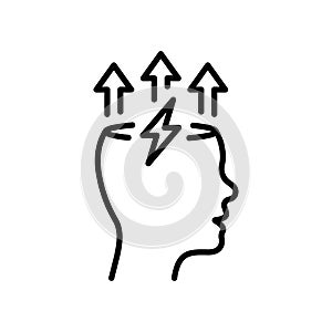 Brain and Lightning Bolt Line Icon. Stress, Creative Mind, Headache Linear Pictogram. Creativity Think, Smart Brainstorm