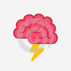 Brain with lightning brainstorm concept