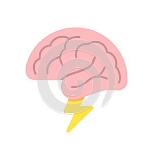 Brain like cloud with lightning, brainstorm, power of mind concept