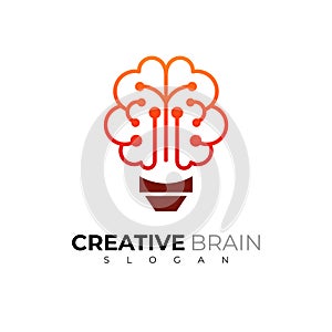 Brain logo with line design vector, light bulb logos