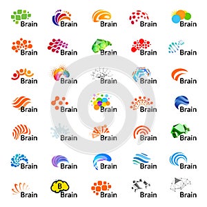 Brain Logo silhouette design vector template. Think Idea concept. Brain storm power thinking logotype icon collection