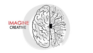Brain logo vector illustration on white background. The brain image is compared to a computer with a processing chip