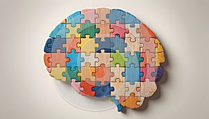 Brain Made of Colorful Puzzle Pieces Representing Neurodivergent Mind Complexity (AI Generated photo
