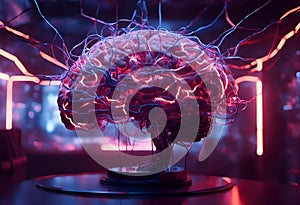 a brain made out of wire with the neon lights of a neon bar