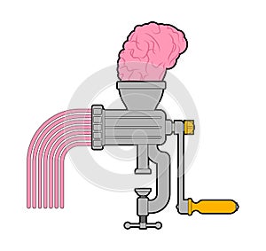 Brain in meat grinder. brains Stuffing. vector illustration