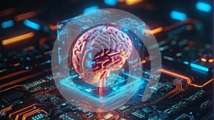 Brain Merged with Cutting-Edge Technology: Chip, CPU, Computer Integration.