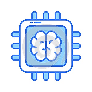 Brain with microchip, ai processor concept vector in trendy style, ready to use icon