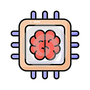 Brain with microchip, ai processor concept vector in trendy style, ready to use icon