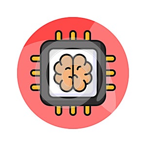 Brain with microchip, ai processor concept vector in trendy style, ready to use icon