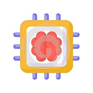Brain with microchip, ai processor concept vector in trendy style, ready to use icon