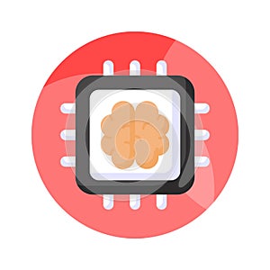 Brain with microchip, ai processor concept vector in trendy style, ready to use icon