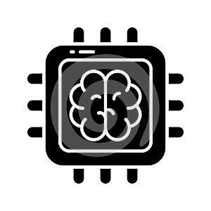 Brain with microchip, ai processor concept vector in trendy style, ready to use icon