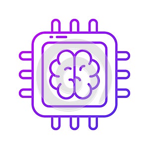 Brain with microchip, ai processor concept vector in trendy style, ready to use icon