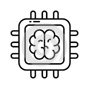 Brain with microchip, ai processor concept vector in trendy style, ready to use icon