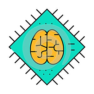 brain microchip artificial intelligence icon color illustration