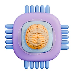 Brain microchip processor with neural network circuit for advanced computing 3d illustration