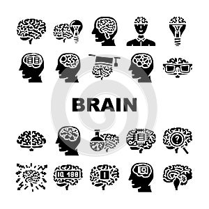 brain mind human head icons set vector