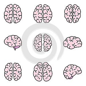 Brain mind icon set vector color