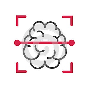 Brain mri or ct scanning and clinical radiology diagnostic vector icon line outline stroke design isolated, concept of