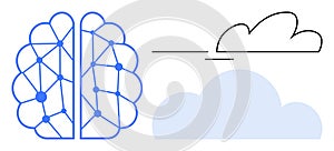 Brain network connecting to cloud computing, representing artificial intelligence and data flow