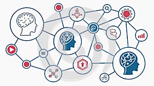 Brain network connections, mind map and cognitive function vector design Generative AI