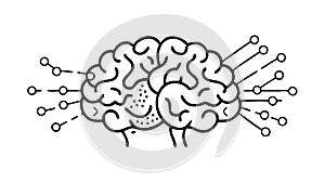 Brain with Network Nodes for Digital Thinking & AI, vector design Generative AI