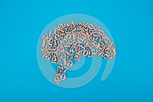 Brain from numbers. on blue background. Business concept, idea