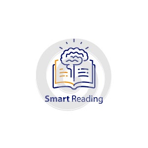 Brain and open book, intellect development, smart thinking, fast reading, summary concept