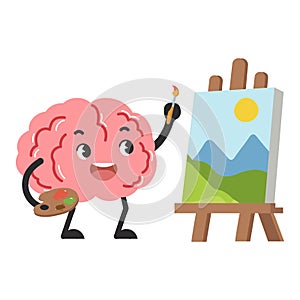 Brain Painting Landscape on Easel Illustration